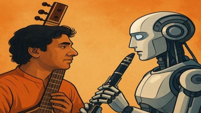 A human-A.I. jugalbandi unfolds—where tradition meets technology, improvisation meets algorithms, and music, art, and science are reimagined together.
