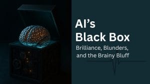 Illustration of a glowing artificial intelligence brain surrounded by question marks, symbolizing the mystery of AI's decision-making process.