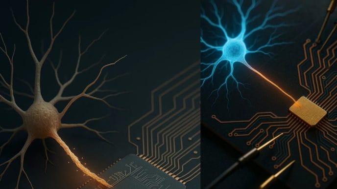 Discover how artificial neurons built from protein nanowires are operating at biological voltages, bridging the gap between silicon and synapse. Explore the future of bioelectronic brains, neuromorphic computing, and brain-machine interfaces.