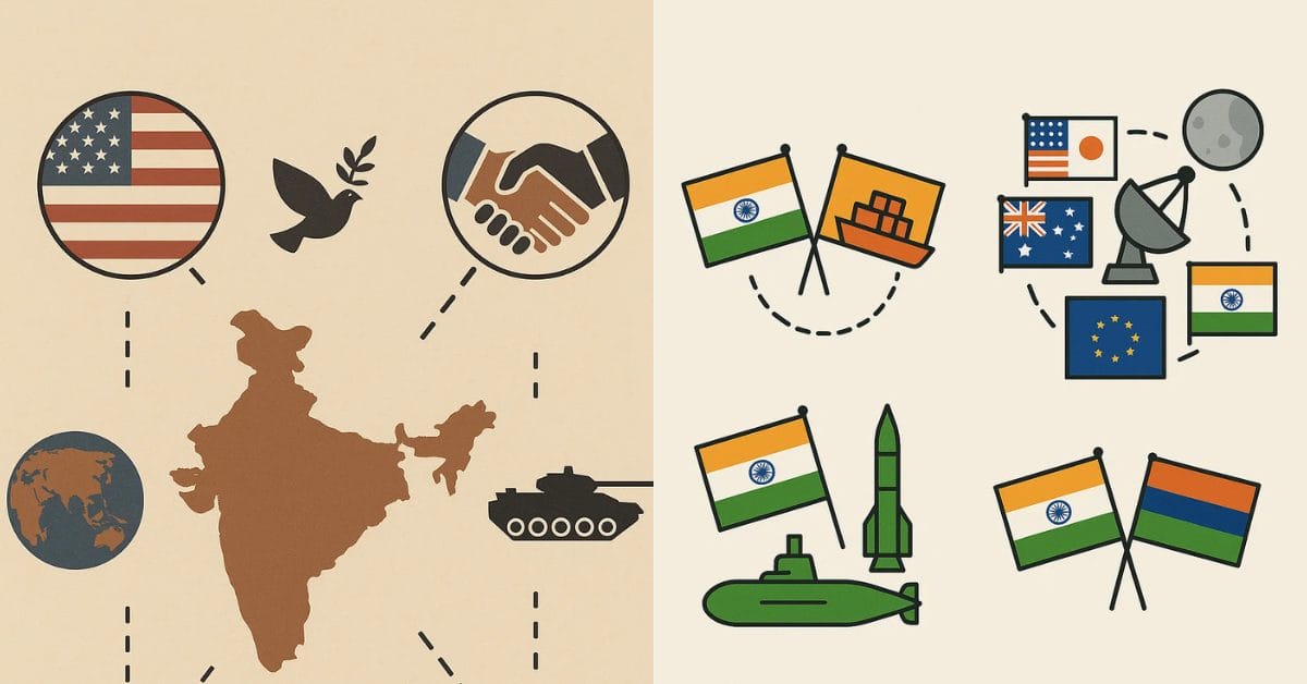 Explore how India maintains strategic autonomy in the 21st century, balancing partnerships with allies, managing adversaries, and pursuing global ambitions through initiatives like the IMEC Corridor, QUAD, NISAR, and Artemis.