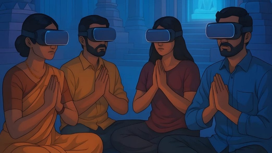 India’s faith tech boom is reshaping worship through virtual temples, AI gurus, VR pilgrimages and digital darshan. From e-pujas to metaverse mandirs, explore how technology is transforming religious practice—and what it means for authority, community and devotion.