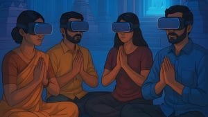 India’s faith tech boom is reshaping worship through virtual temples, AI gurus, VR pilgrimages and digital darshan. From e-pujas to metaverse mandirs, explore how technology is transforming religious practice—and what it means for authority, community and devotion.